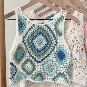 Altar’d state blue green white knit boho crochet crop tank thumbnail 2
