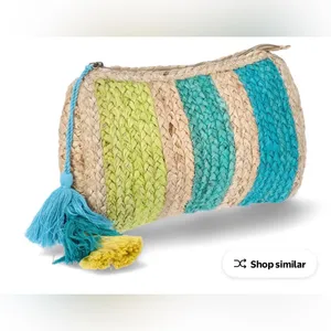 No Boundaries NWT Woven jute Clutch with Blue and Green Stripes thumbnail 2