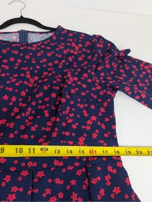 Navy Red Floral Fit & Flare Midi Dress XXL 3/4 Sleeve Pockets Plus thumbnail 6