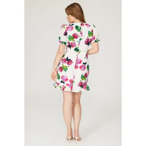 Ashley Park White Floral Print Lace Up Corset Ruffle Hem V-Neck Mini Dress 12 thumbnail 3