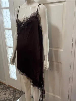 WOMAN STRAPPY SHORT SATIN ZW ASYMMETRIC LACE DRESS Size XL thumbnail 8