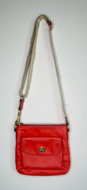 Coach Purse Park Leather Swingpack Crossbody Poppy Red Coral Turnlock Leather thumbnail 1