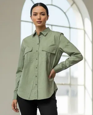 NWT MASSIMO DUTTI - 100% cotton Utility shirt M Academia Minimalist Quiet Luxury thumbnail 1