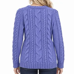 LL Bean Periwinkle Double L Mixed Cable Crew Neck Pullover Cotton Sweater XS Blue thumbnail 2