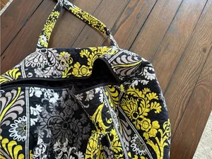 Vera Bradley Large Duffle Overnight Bag Baroque Print Yellow Black Retired thumbnail 6