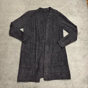 Barefoot Dreams CozyChic Lite Open Front Cardigan Cinch Tie Back Carbon Gray thumbnail 2