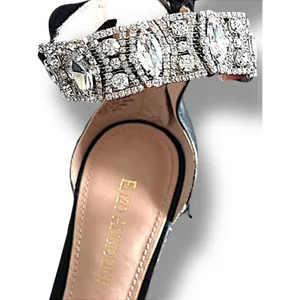 Enzo Angiolini Satin Bow Crystal Ankle‎ Strap Heels Women's 8M Black Elegant thumbnail 3