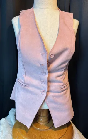 Moa Moa Faux Suede Vest Pink Button Front Tailored Waistcoat UA632-SUA Medium thumbnail 1
