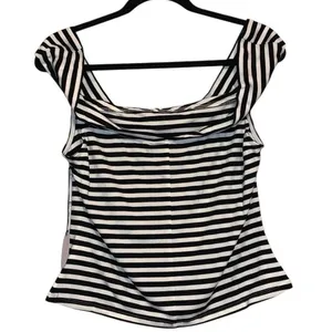 NWT About‎ Us Black & White Striped Off-Shoulder Top thumbnail 4