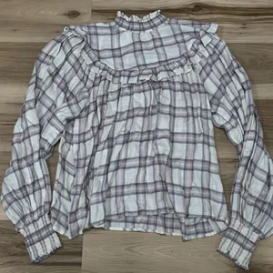Free People Charlie Plaid Ruffle Blouse Top Women’s Medium thumbnail 2