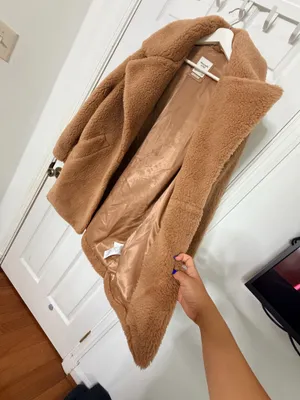 Abercrombie & Fitch The A&F Teddy Coat Size S Camel Brown Faux Fur Sherpa Cozy thumbnail 5