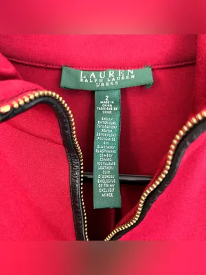 Ralph Lauren Red Mock Neck Lamb Leather Elbow Pad Sheath Bodycon Dress Size 2 thumbnail 8