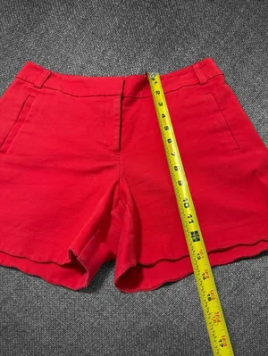Women’s Red Scalloped Hem Cotton Blend Shorts thumbnail 7