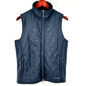 L.L.Bean‎ Vest Womens Quilted Fleece Lined Ski Hiking Navy Blue Small Petite SP thumbnail 2