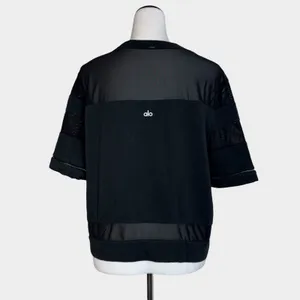 Alo Yoga Mellow Short Sleeve Top No Size Black Mesh Boxy Athleisure Workout Gym thumbnail 2