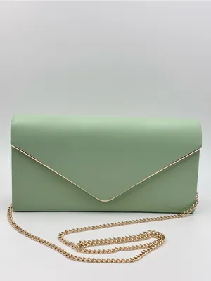 Mint Green Vegan Leather Envelope Clutch Bag with gold Chain‎ Evening Party thumbnail 2