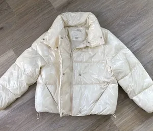 A New Day Women’s Cropped Puffer Jacket Pearl Medium Shiny Y2K Streetwear thumbnail 1