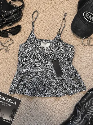 OneTeaspoon Interference Zebra Print Peplum Cami Tank NWT XS Y2K thumbnail 2