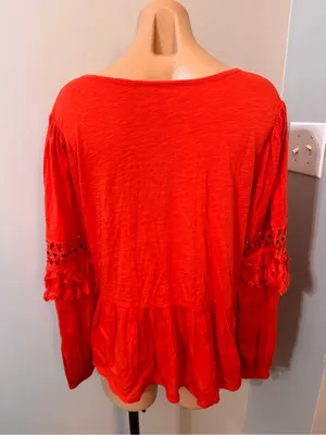 Lucky Brand Red Tassel Peplum Peasant Top Large thumbnail 5
