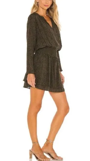 Rails Jasmine Olive Speckled V-neck Long Sleeve Smocked Waist Mini Dress Size L thumbnail 3