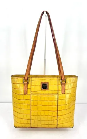 Dooney & Bourke Croco Embossed Sunburst Yellow Leather Lexington Shopper Tote thumbnail 1