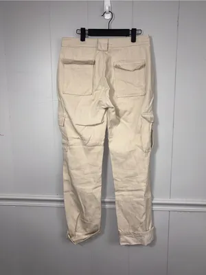 White Fox Off White Cream Textured Cargo Utility Pants Medium Rolled Cuffs Basic thumbnail 2