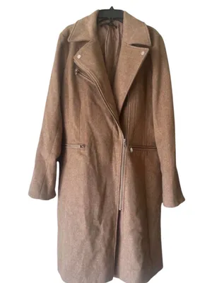 White House black market Womens Camel Long Wool-Blend Moto Coat thumbnail 2