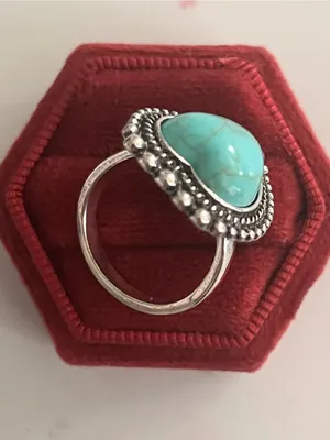 Bohemian Style Stainless Steel Silver Faux Turquoise Ring Size 8 NWT thumbnail 3
