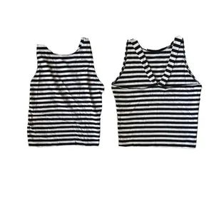 Abercrombie And Fitch Black And White Striped Crossback Cropped Tank Size M thumbnail 2