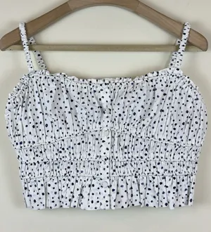 J.Crew Cinched-Waist Cotton Poplin Tank Top Blue Dot Smocked Crop M thumbnail 1