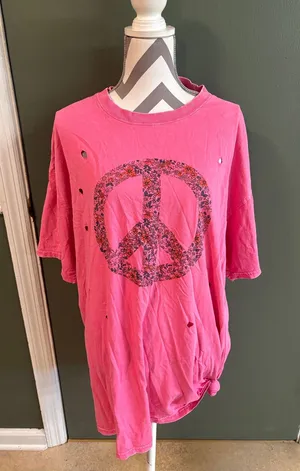 easel Pink Floral Peace Sign Short Sleeve Tee thumbnail 1