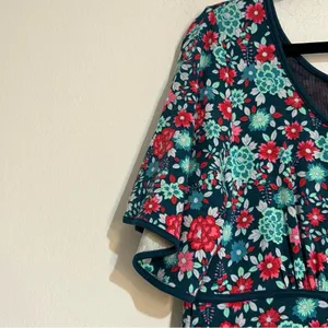 Free People Y2K Bright Floral Short Sleeve Cut Out Mini Dress Large Retro Boho thumbnail 2