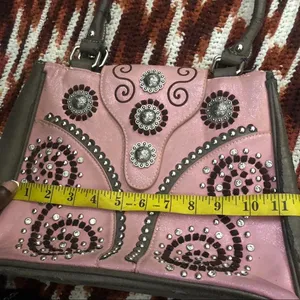 Y2K 2000s Western Coastal Cowgirl Mcbling Bimbo Goth Fairy Pink Studded Hand Shoulder Bag Purse bedazzled #whimsygoth #grunge #punk #stagecoach #festival Measurement in pics thumbnail 4