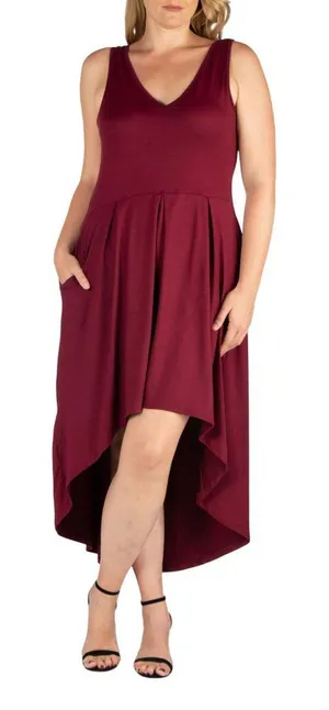 NWT 24seven Comfort Apparel Plus Size High Low Party Dress Burgundy Red 3X thumbnail 1
