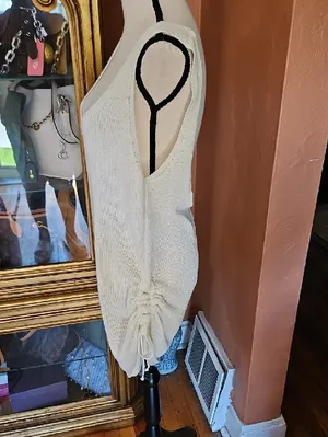 Sleeveless Scoop Neck Knit Mini Dress in Cream thumbnail 8