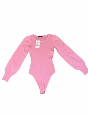 NWT Pink Ribbed Puff Sleeve Bodysuit Small Coquette Balletcore Feminine thumbnail 3