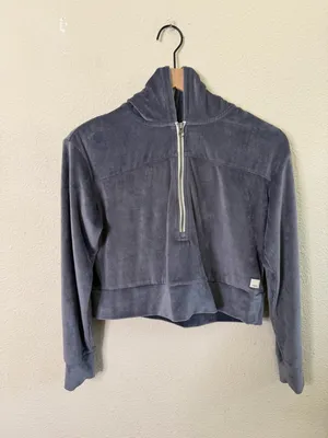 Vuori Women's Haven‎ Half Zip Jacket Hoodie in Azure Blue Velour Womens Size XS thumbnail 3