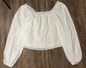 Old Navy White Long-Sleeve Lace Trim Top Square Neck Small Tall Loose Fit Summer thumbnail 1