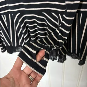 We The Free Free People Black White Striped Peplum Thermal V-Neck Top XS 883 thumbnail 4