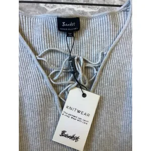 Bardot Grey Kym Lace Up Top Long Sleeve Ribbed Knit V-Neck Sweater Size S NEW thumbnail 2