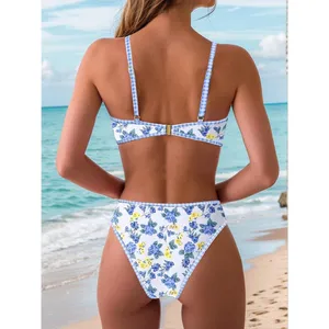 Tainehs Two Piece Bikini Set O Ring Top Floral Triangle Swimsuit Cheeky MEDIUM thumbnail 3