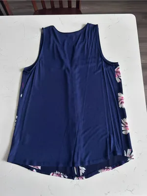 Express Navy Floral Sleeveless Blouse thumbnail 4