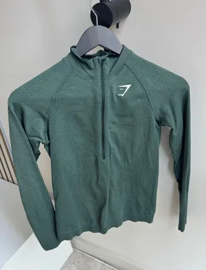 Green Zip-Up Gymshark White Athletic Jacket thumbnail 1
