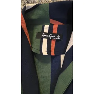 Nana Macs Women's Blue green Striped Boho Retro 90s‎ Y2K Long Sleeve Blouse Top Sz Medium thumbnail 5