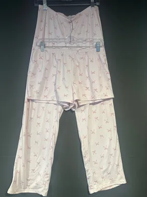 Laura Ashley Women M Pajama Pants Shorts Set Pink Bow Print Coquette Lounge thumbnail 1