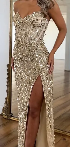 Sherri Hill gold strapless dress 56756 thumbnail 1