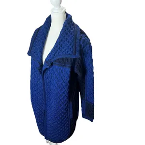 Aran Crafts Ireland 100% Merino Wool Blue Cable Knit Cardigan Jacket M thumbnail 3