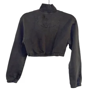 Adidas Womens XS Quarter Zip Cropped Sweatshirt Charcoal Grey Mock Neck Pullover thumbnail 2