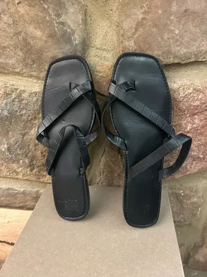 Black Square-Toe Strappy Women's Sandals 11 thumbnail 3