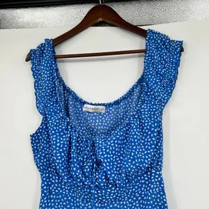 Hello Molly Blue Print Lorelai Mini Dress ruffle sleeve tie front flirty medium thumbnail 9